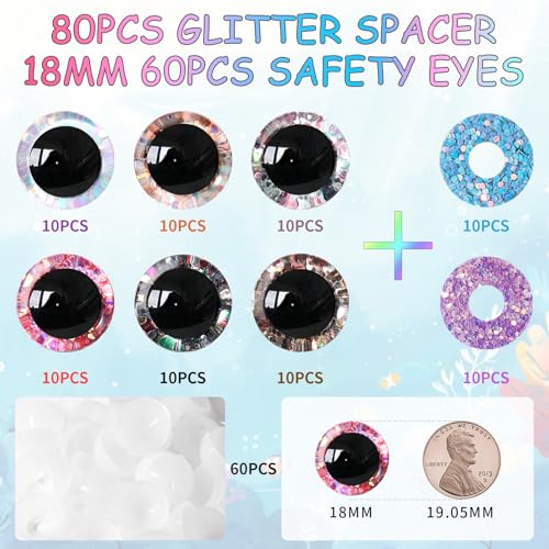 120Pcs 18mm Safety Eyes for Crocheting Mermaid Amigurumi Eyes for Crochet Animals Crochet Doll Craft Eyes with Washers Stuffed Animal Eyes for DIY of Puppet Bear Animal Halloween Decorations - size: 18mm