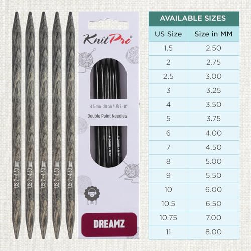 KnitPro Dreamz Double Pointed Needles 8" (20cm) | US Size 7 (4.5mm) - size: US 7 (4.50mm)