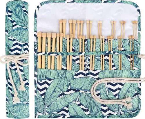 Aeelike 18 Pairs Bamboo Knitting Needles Set, 2mm-8mm Wood Needle, Type G | 14 Inch Wooden Knitting Needles Single Point with Roll Bag, Complete Smooth Needle Set for Socks Sweater Scarves, Ideal Gift - color: Color C, size: 35 cm