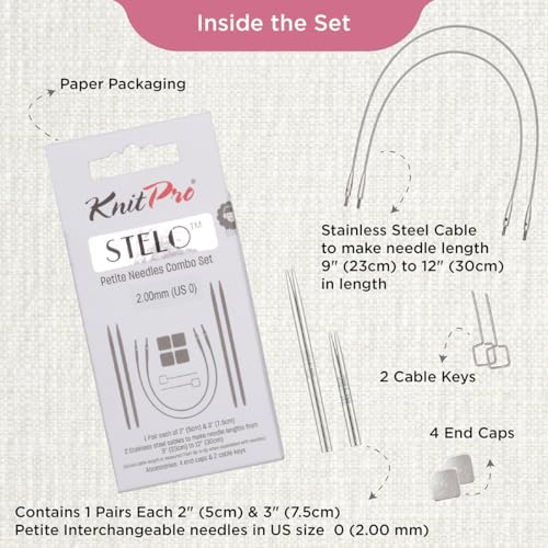 KnitPro Stelo Petite Interchangeable Needle Combo Set 2" (5cm) & 3" (7.5cm) | US 0 (2mm) - size: US Size 0 (2mm)