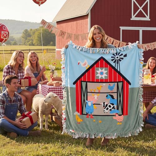 Chumia 2 Pcs/1 Set Farm Animal DIY Tie Throw Blankets Farm Party Fleece No Sew Blanket Craft Kit 57 x 57 Inch Make Your Own Farmhouse Animals Blanket Farmhouse Animals Party Gifts for Bed Couch - style: Farm Animal