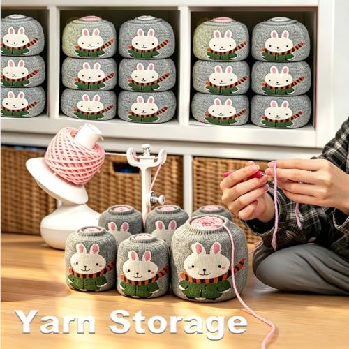 Yarn Ball Sleeve, Stretch Center Pull Yarn Cake Cover Keeps Yarn Organized | 6 Pack Reusable Yarn Cozy Holders for Knitting, Crochet & Craft Projects, Soft Elastic Bunny Skein Covers