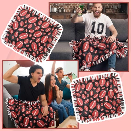 Chumia 2 Pcs/1 Set Football Tie Blankets Craft Kit 57 x 57 Inch | Football DIY No Sew Fleece Blanket, Brown Black Sports Ball No Sew Fabric Tie Knot Throw Gift for Sports Fans Game Day Favor - style: Football Sports Ball