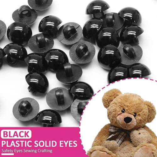 Jiozermi Safety Eyes Buttons, Black, 10mm, 100Pcs | DIY Sewing Crafting, Round Craft Eyes, Sewing Shank Eyes, Round Domed Buttons, For Puppet Bear Doll Animal Stuffed Toys - size: 10mm