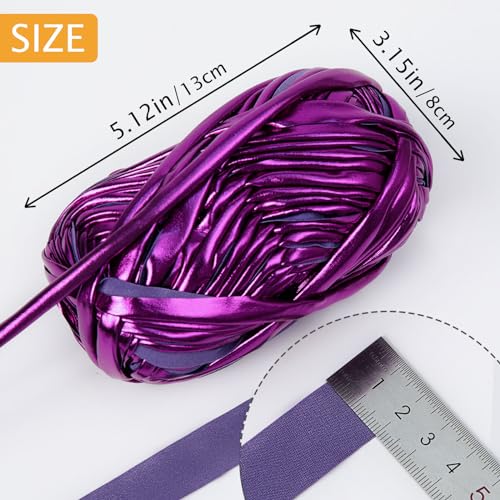NICEEC 2 Skeins Metal T-Shirt Yarn Single-Side- Bright Purple | Bright, Glossy, Crochet & Knitting, Fabric Cloth Yarn Handmade DIY Craft Bag Basket Cushion-Totle Length 64yds(7.1oz) - color: Bright Purple, size: Single-Side