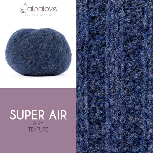 Super Air 4-Set Baby Alpaca - Soft and Fast Hand Knitting Yarn 7.05 oz/ 568 Yards - Melnage Dark Blue - color: HF236 Dark Blue Melange