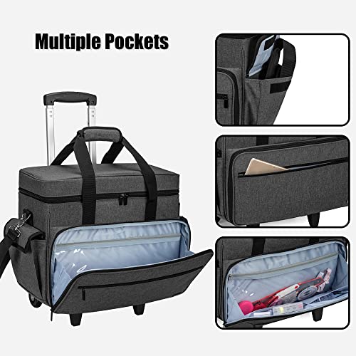 Teamoy Sewing Machine Case with Adjustable Wheels, Rolling Sewing Machine Tote with Wheels and Bottom Wooden Pad, Compatible with Singer, Brother and Most Majority Machines and Accessories, Black | Compatible with Singer, Brother and Most Majority Machine