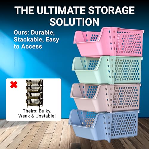 Skywin Stackable Storage Bins Open Front for Pantry Storage, 4 Pack - Multi | Sturdy Plastic, Easy Stacking, Breathable & Open Front Design, Pantry Storage for Snacks, Toiletries, and Small Essentials - color: Multi