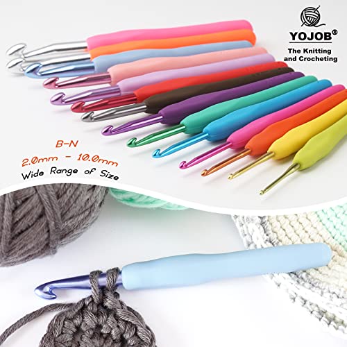 YOJOB 2-Pack Size 7.0mm, L / 8.0mm Crochet Hooks, Ergonomic Crochet Hook | Super Smooth Knitting Needles with Soft Rubber for Beginner and Advanced (7.0mm, 8.0mm) - size: 7mm, 8mm