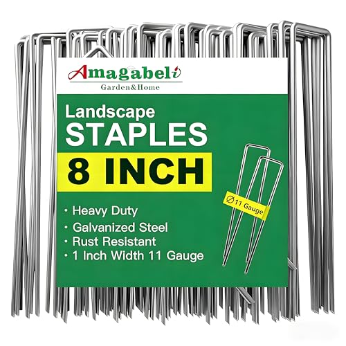 AMAGABELI 8 Inch 200 Pack Galvanized Landscape Staples 11 Gauge Anti-Rust Heavy Duty Garden Stakes Plant Cover Spikes U-Shaped Sod Pins Fence Stakes for Weed Barrier,Irrigation Tubing,Lawns,Decoration - size: 8Inch