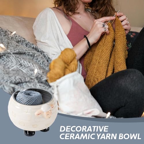 Yarn Bowl for Crochet Large Sheep Shaped Ceramic Yarn Holder Crochet Bowl Knitting Bowl, 6 Inch Wide x 4 Inch High - color: White 086