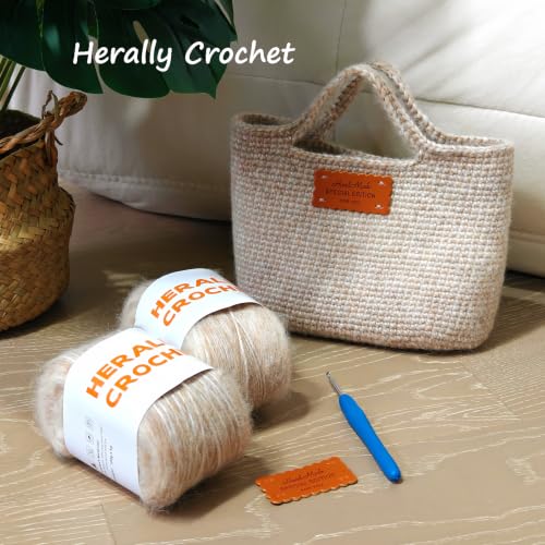 Herally Crochet Kit DIY Bag for Beginners - Crochet Picotin Bag (Cream) | Include Yarn, Hook and Accessory - with Step by Step Video Tutorials - color: Off-white