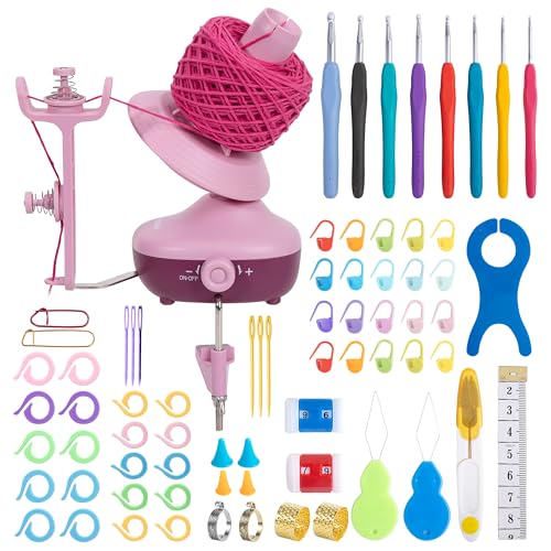 Etcokei Electric Yarn Winder Crochet Tool Kit with 8pcs Hook for Beginners | Automatic Yarn Cake Winder with 20pcs Stitch Makers, 20pcs Stitch Holders, 2pcs Crochet Ring and Other Crochet Accessories - color: Crochet Tool Kit