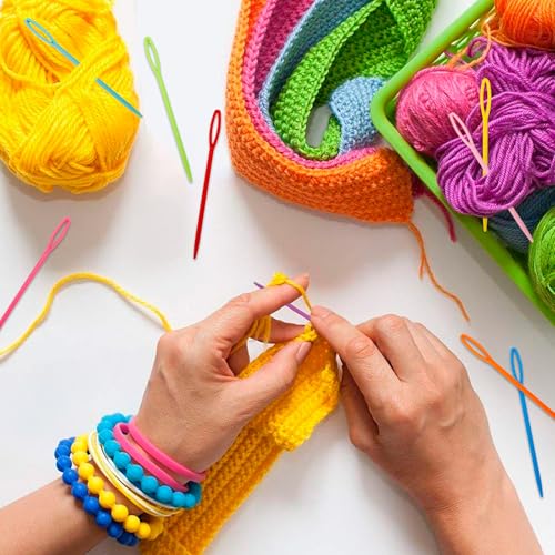100 Pcs 2.7" & 3.5" Large Eye Plastic Sewing Needles, Yarn Needles, Tapestry Needle Weaving Darning Needles Safety Plastic Lacing Needles Crochet Accessories for DIY Beginner Sewing Handmade Crafts