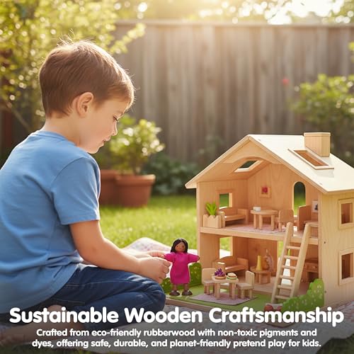 PlanToys® Girl Wooden Dollhouse Figurine Poseable 1:12 Scale 4-Inch Doll | daughter character, doll house people accessories, bendable arms, kids pretend play, storytelling learning gift ages 3+ - color: Hispanic Girl