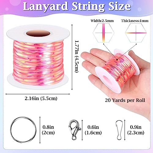 Cridoz Lanyard Kit, Boondoggle & Gimp String Weaving Kit with 25 Rolls Plastic Lacing Cord, 50 Pcs Keychain Lanyard Accessories