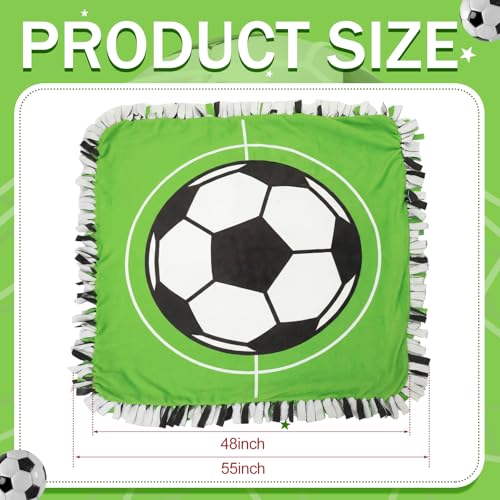 Chumia 2 Pcs/1 Set Soccer Tie Blanket Kit No Sew Fleece Blanket Kit | 57 x 57'' DIY Soccer Ball Throw Blanket with Pre Cut Black White Football Soft Blanket Gifts for Player Team Party Supplies - style: Soccer Black and White