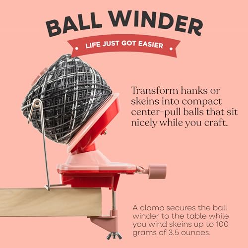 Knit Picks Yarn Winding Bundle - Yarn Ball Winder (Red) and Birch Wooden Yarn Swift