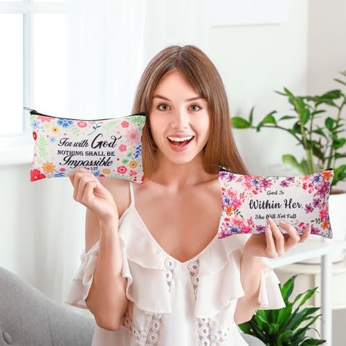 Reginary 20 Pcs Makeup Bags Gifts for Women Canvas Cosmetic Bags with Zipper Bulk Gift for Women Travel Purse Organizer Pouch Accessory, Toiletry Large Capacity, 7 x 4.3 Inch(Religious) - style: Religious