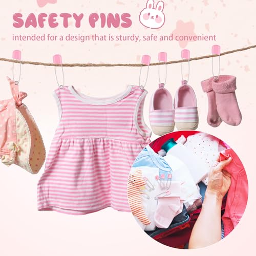 WILLBOND 100 Pcs Large Safety Pins for Clothes,with Bag, Pink | Plastic Head with Locking Closures, Heavy Duty Nappy Pins Hooks, 2.2 Inch Fasteners, Stainless Steel, Velvet Bag - color: Pink