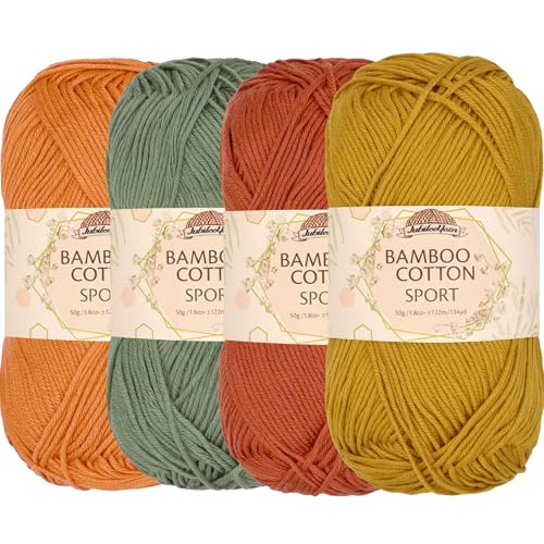 JubileeYarn Bamboo Cotton Sport Yarn - 50g/Skein - Shades of Earth - 4 Skeins - color: Shades of Earth, size: 4 Skeins