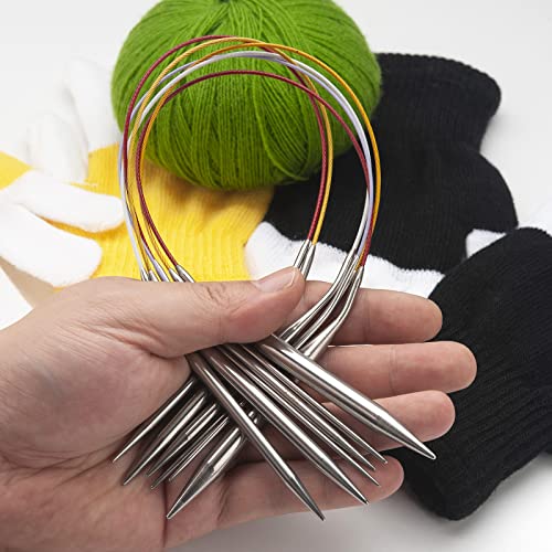 16 inch Stainless Steel Circular Knitting Needles Set for Beginners, 6 PCS US Size 0 2.5 6 8 10 11 Metal Round Knitting Needles with Magic Loop, Fixed Circle Needles for Hats, Socks, Baby Booties - color: Size US 0-2-6-8-10-11