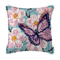 Ylkgogo Latch Hook Pillow Kits DIY Throw Pillow Cover Printed Canvas Needlework Crafts for Beginners and Adults 17" X 17"(Butterfly) - color: Butterfly