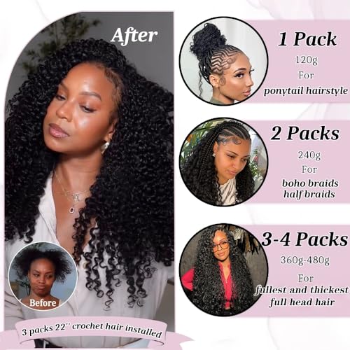 Burmese Curly Crochet Human Hair 120g Knotless Pre-Separated Feather Crochet Human Hair Bundles 14inch Invisible Miracle Knots Reusable Human Crochet Hair For Black Women Natural Black