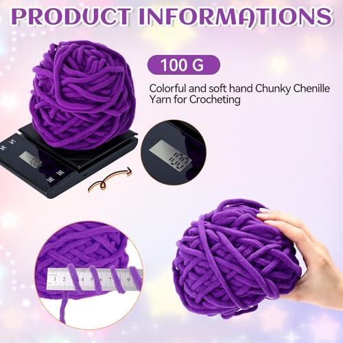 Timgle 12 Skeins Chunky Chenille Yarn for Crocheting, 552 Yards Bulky Purple Thick Fluffy Yarns Soft Velvet Plush Yarn for Hand Knitting Blanket Crafts Project - color: Purple