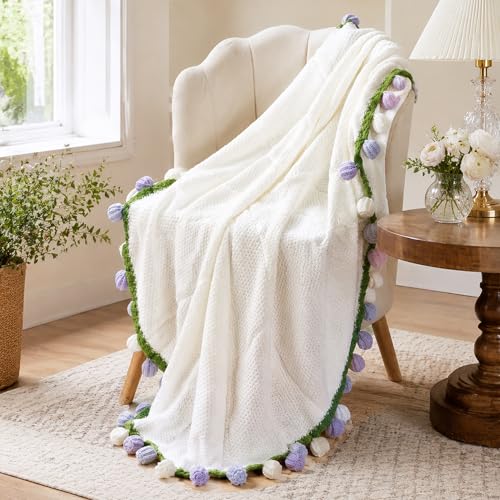 Ivydale Crochet Flower Bouquet Throw Blanket - color: Purple Tulip
