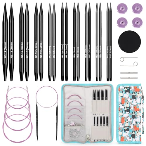 Aeelike 9 Pair Interchangeable Knitting Circular Needles Set 3-8.0mm, Black | Aluminum Interchangeable Knitting Needles with 4 Cables, Smooth Complete Needles Set for Socks Blankets Sweaters, Ideal Gift - color: Black