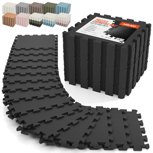 AIRHOP 54 Tiles Gym Floor Mat, EVA Foam Puzzle Gym Mat, High-Density Interlocking Foam Floor Tiles for Home Gym, Play Workout Garage Kitchen Flooring - color: Anthracite, size: 54 Tiles | 54 Sq Ft