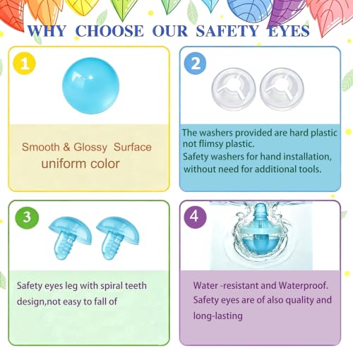 Thalinfayi 24mm Large Safety Eyes Craft Eyes for Amigurumi Crocheting | 60pcs Plastic Safety Eyes and Washers for DIY Crafts Amigurumi Stuffed Animals Handmade Projects. Tool-Free Installation - color: Light Blue