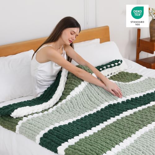 Chunky Yarn for Hand Knitting, #10 Chunky Blanket Chenille Yarn, Large Bulky Thick Jumbo Yarn, Super Chunky Knit Yarn for Crocheting, 8 Skein (8 oz 22 yds Each Skein), White & Multi Green - color: Cream & Sage & Smoky Green & Forest Green