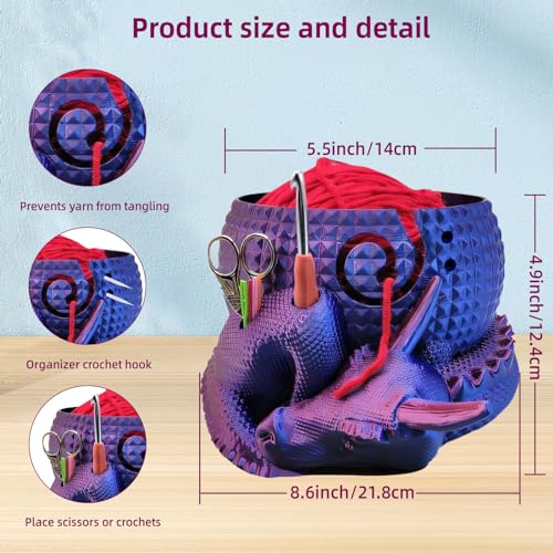 Fantasy Dragon and Egg Large Yarn Bowl for Crocheting Funny,Crochet Bowls for Yarn,Yarn Bowl for Knitting,Yarn Holder for Crocheting,Perfect Gifts for the Knitter,8.66inch×7.09inch×4.92inch(Purple)