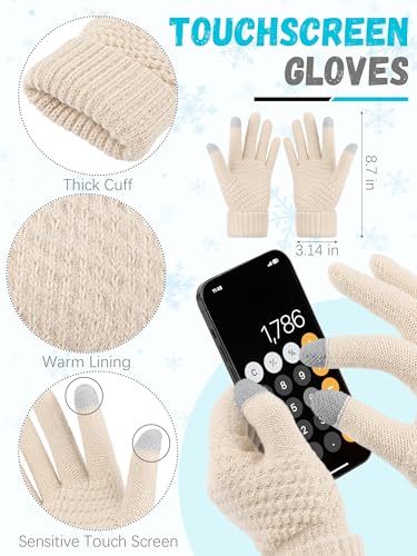 LOROME Winter Beanie Hat Scarf Gloves, Warm Fleece Knit Neck Scarf Set Gift | Hats Gloves Scarf Set, Touchscreen Gloves, Universal Size Neck Scarf Set Winter Gifts for Unisex Adult Winter Wear - color: Off White Confetti