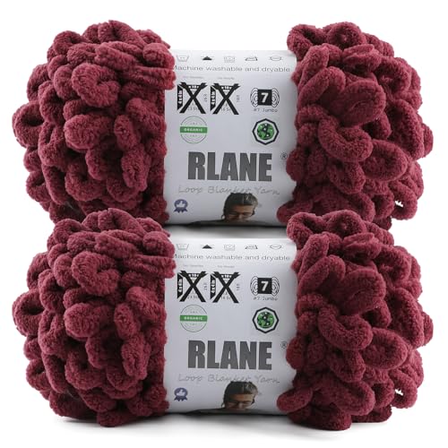 Loop Yarn for Finger Knitting Soft - Chunky Yarn for Hand Knitting - 2 Pack of 180 G/6.4 Oz - #7 Jumbo - 18 Yards - Chenille Blanket Yarn for Crocheting Blankets Amigurumi (2, Dark Red) - color: Dark Red