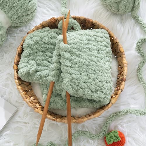 HOMBYS Sage Green Chunky Chenille Yarn for Hand Knitting,Fluffy Soft Jumbo Yarn Crocheting,Super Bulky Big Yarn for Chunky Blanket,Large Thick Arm Knitting Yarn,8 Pack Plush Yarn - color: Sage Green