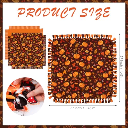 Chumia 2 Pcs/1 Set Fall No Sew Fleece Blanket Craft Kit 57 x 57 in Autumn Thanksgiving Pumpkins Maple Leaf DIY Tie Fleece Blanket Gifts for Fall Autumn Thanksgiving Holiday Sofa Home Decoration - style: Fall