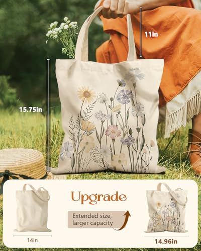 Miss Adola Aesthetic Tote Bag for Girls - with Magnetic Buckle and Zipper Inner Pocket for Women Lady Canvas Cotton Tote Bag - color: Colorful Flower