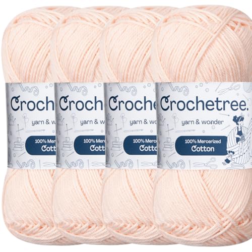 Mercerized Cotton Yarn – Fingering Weight 4-Ply, Each 1.76 oz (50g) / 136 yds (125 m), High-Gloss, Anti-Splitting, Fade-Resistant for Crochet & Knitting, Misty Rose (Pack of 4) - color: Misty Rose