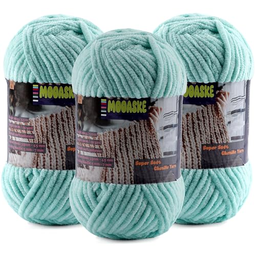 Baby Blanket Yarn for Crocheting - Soft Velvet Fluffy Chenille Yarn for Knitting Amigurumi Making Scarves, Doll - 100g/3.5oz 131 Yards Thick Plush Yarns (3, Aqua Green) - color: Aqua Green