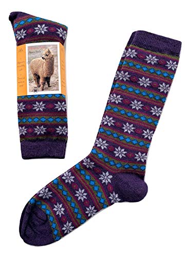 Alpaca Wool Designer Novelty Crew socks are Cozy, Warm and Colorful - Starry Stripe - color: Purple, size: Large