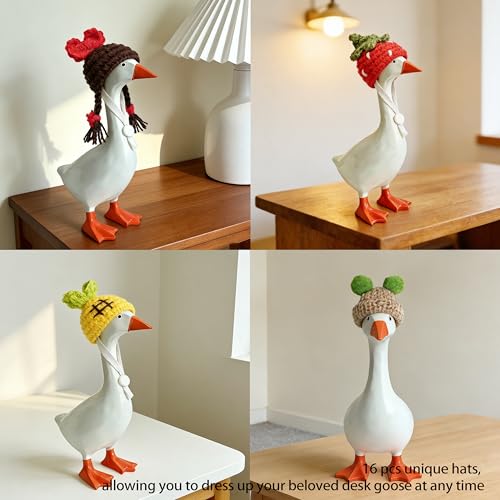 16Pcs Chicken Hats Adjustable Mini Hat, Hand Knitted Desk Goose Outfits kit | Small Animals Cap for Real Hamster, Lizard Dragon, Bird, Ferret, Chicken, Hamster Hats Outfits, Party Costume Accessories