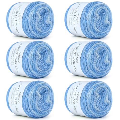 Aeelike Cake Yarn for Crocheting, Soft Ombre Crochet Yarn, Light Blue | 6 PCS #3 Light weight 100g(3.52oz) 245m( 267yards), 60% Cotton Blend Gradient Yarn for Blanket Scarves DIY Crafts, Ideal Gift - color: Fantasy Blue Gradient, size: 6 pcs