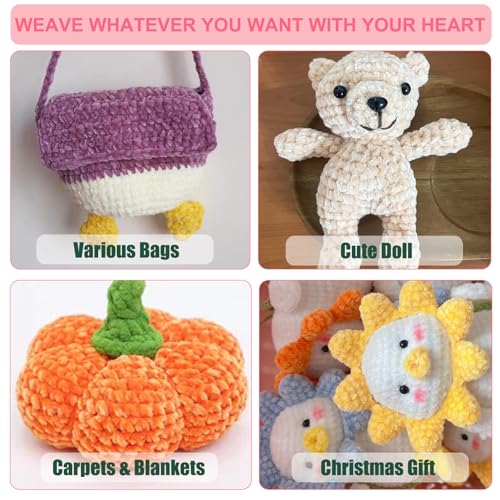 LUCKY BALL Chenille Yarn, 100g/230 yd #4 Velvet Crochet Yarn(PurpleOrange) | 100% polyester #4 medium velvet yarn; 4mm strand; 100g/230 yd; for amigurumi, plushies, hats, scarves, baby crafts - color: 1PurpleOrange