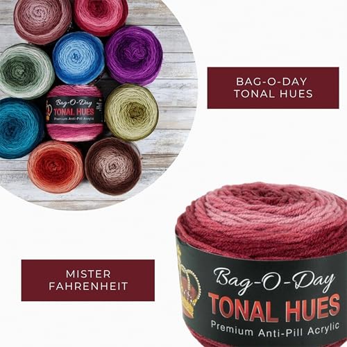 Mary Maxim Bag-O-Day Tonal Hues Ombre Yarn for Crocheting and Knitting, Medium Worsted Weight Anti-Pilling Acrylic Yarn Cake - 280 Yards, 5.3 OZ, Mister Fahrenheit - color: Mister Fahrenheit