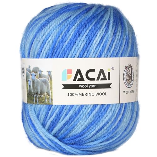 Facai Merino Wool Yarn Sock Yarn - 100% Pure Merino Wool Roving for Knitting, 1-Ball Set, 3.5oz (240 Yards), Worsted Weight (1, Blue Ombré) - color: Blue Ombré