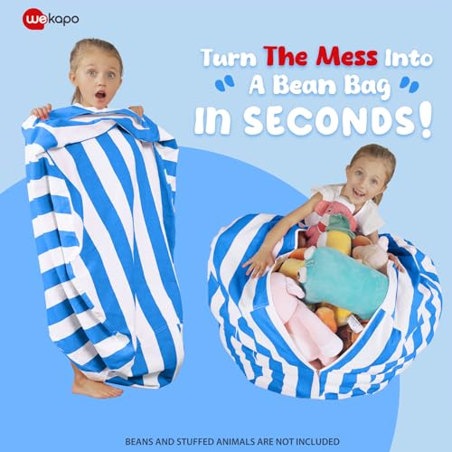 WEKAPO Stuffed Animal Storage Bean Bag Chair Cover for Kids | Stuffable Zipper Beanbag for Organizing Children Plush Toys Large Premium Cotton Canvas (Blue, XX-Large) - color: Blue, size: XX-Large