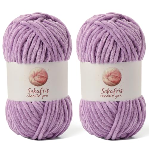 2 Pack Chunky Chenille Yarn for Crocheting, Baby Yarn for Crocheting Soft Blanket, 174.9 yds /7 oz Crochet Yarn, Bulky 5 Amigurumi Yarns, Fluffy Velvet Yarns for Knitting Crafts (2 Light Purple) - color: 2 Light Purple